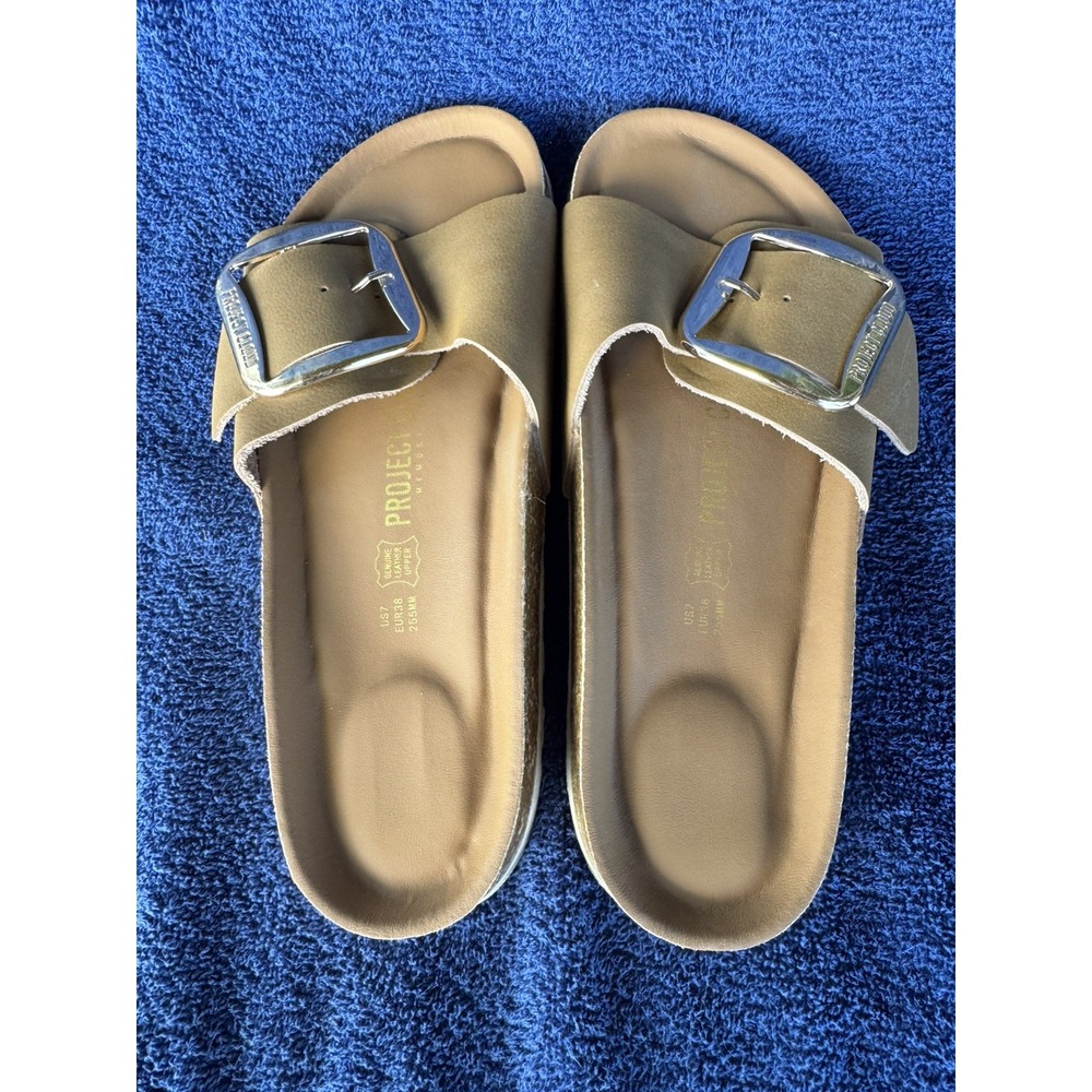 Project Cloud Memory Foam Leather Buckle Slides Tan  Womens US 7